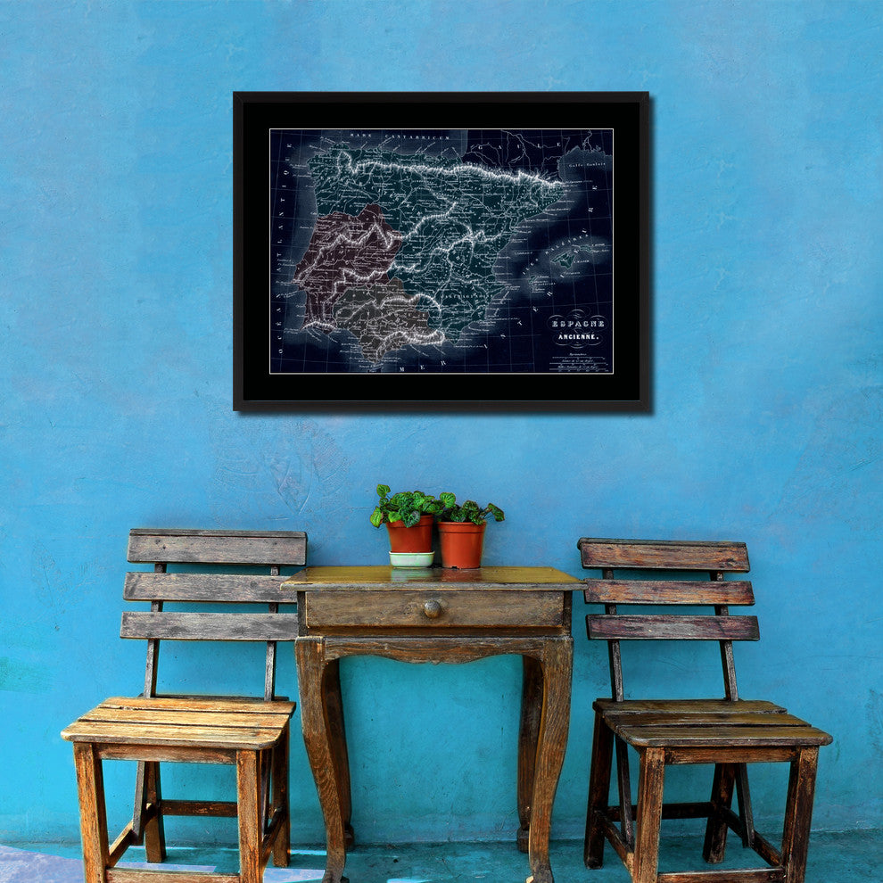 Spain Portugal Vintage Vivid Color Map Canvas, 28"x37"