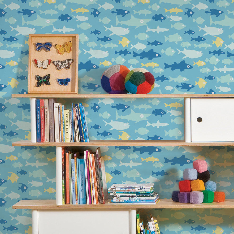 Fish Tank Peel and Stick Vinyl Wallpaper, Blue, 24"w X 60"h