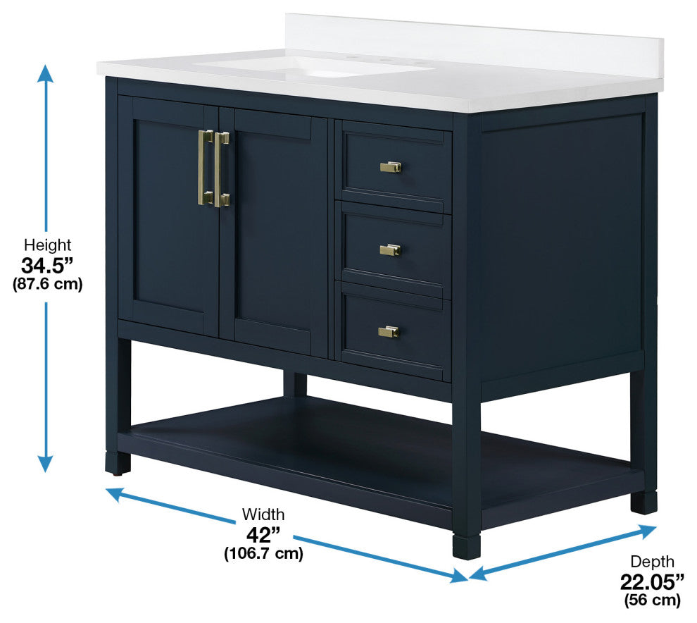 OVE Decors Stanley 42" Vanity, Midnight Blue With Power Bar