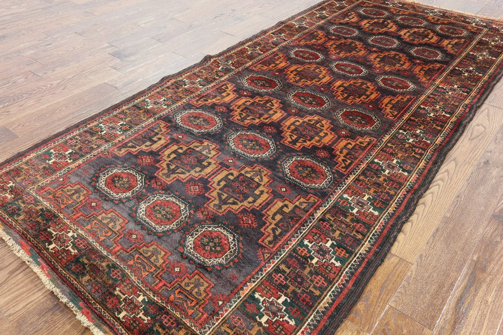 Oriental Wool on Wool 4'x10 Persian Balouch Handmade Area Rug, W2361