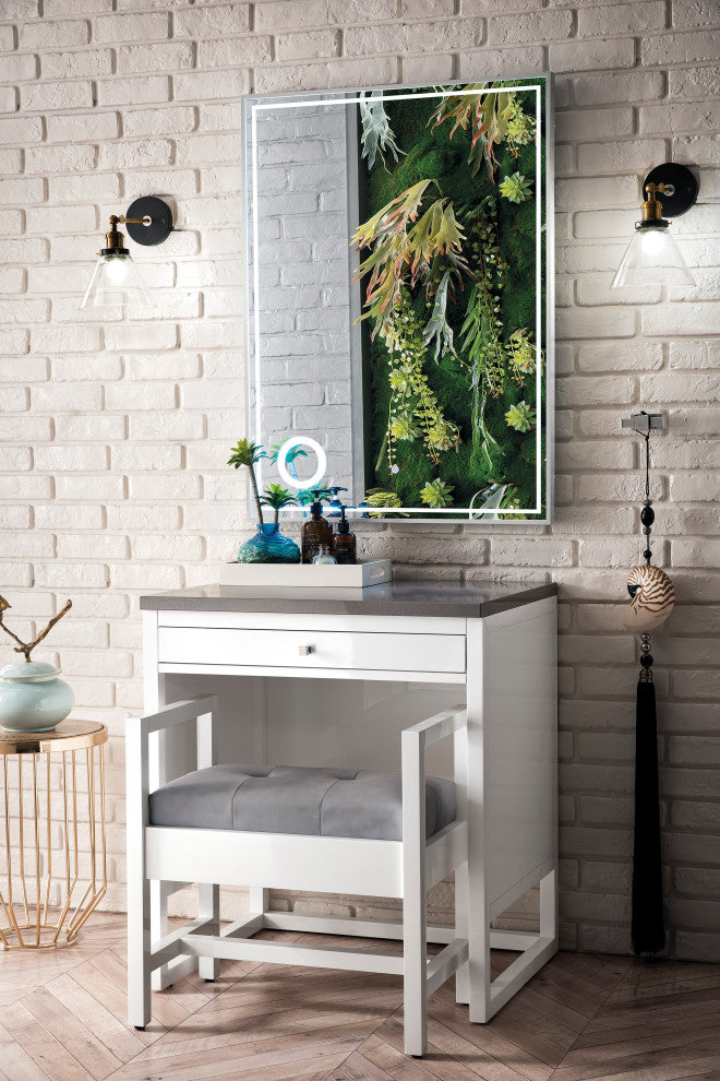 Athens 30" Makeup Counter, Glossy White, Gray Expo Quartz Top