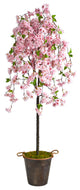 6' Cherry Blossom Artificial Tree, Decorative Metal Pail With Rope