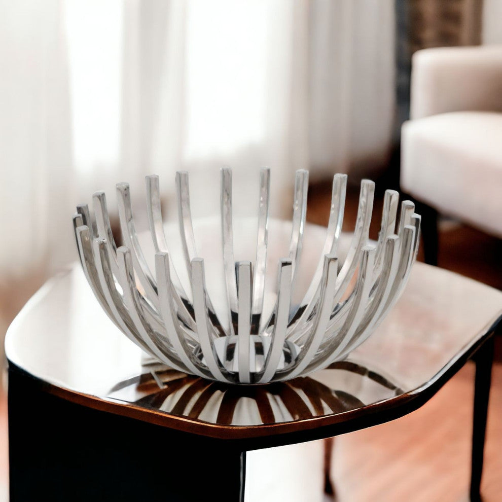 14" Silver Stainless Steel Decorative Bowl
