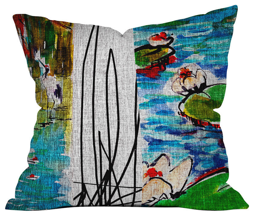 Ginette Fine Art Red Crowned Cranes Throw Pillow, 16"x16"
