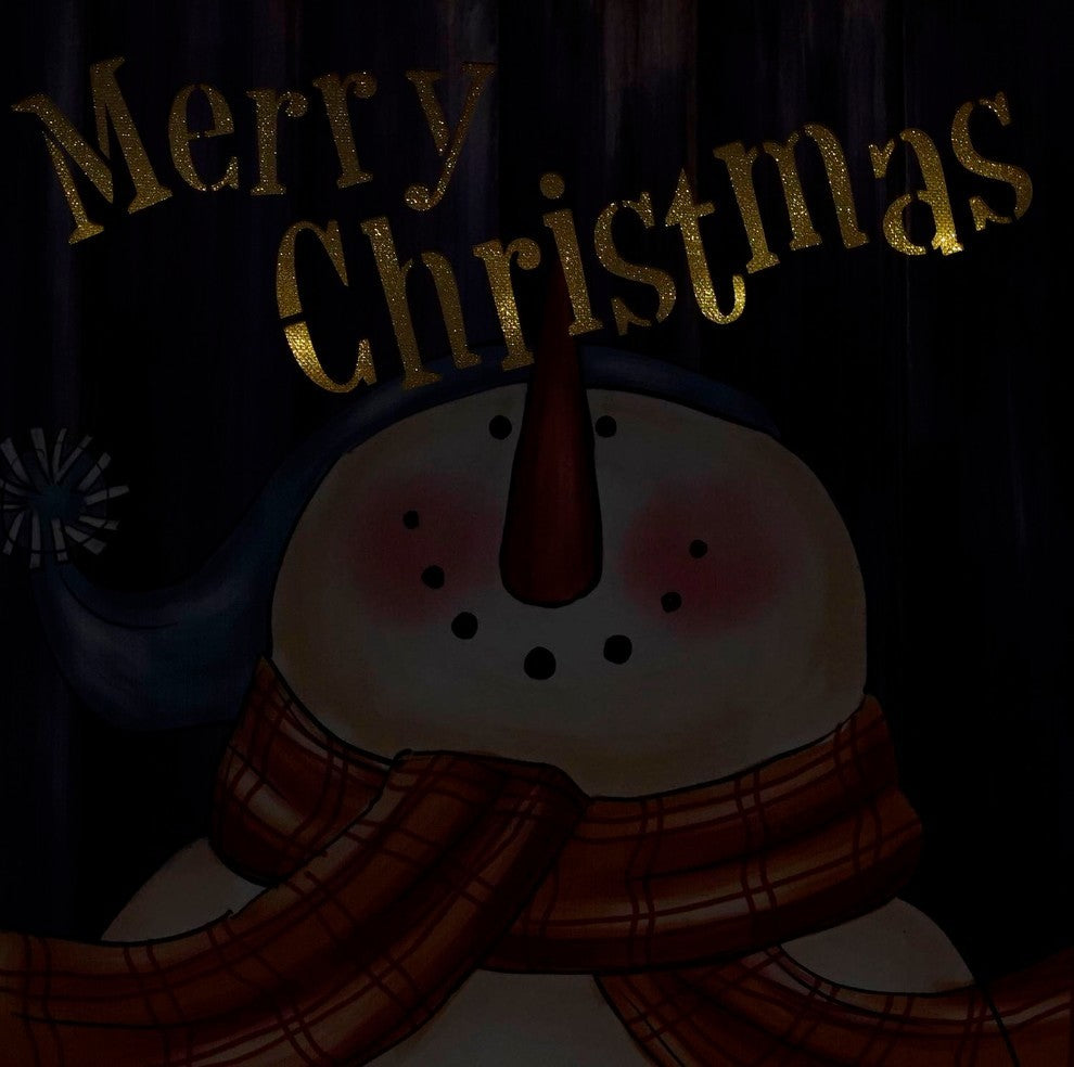 LED Lighted "Merry Christmas" Snowman Christmas Canvas Wall Art 11.75"x11.75"