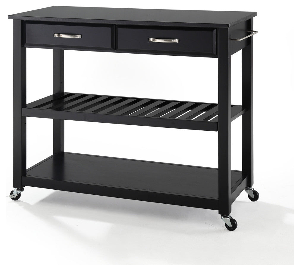 Solid Black Granite Top Kitchen Cart, Island