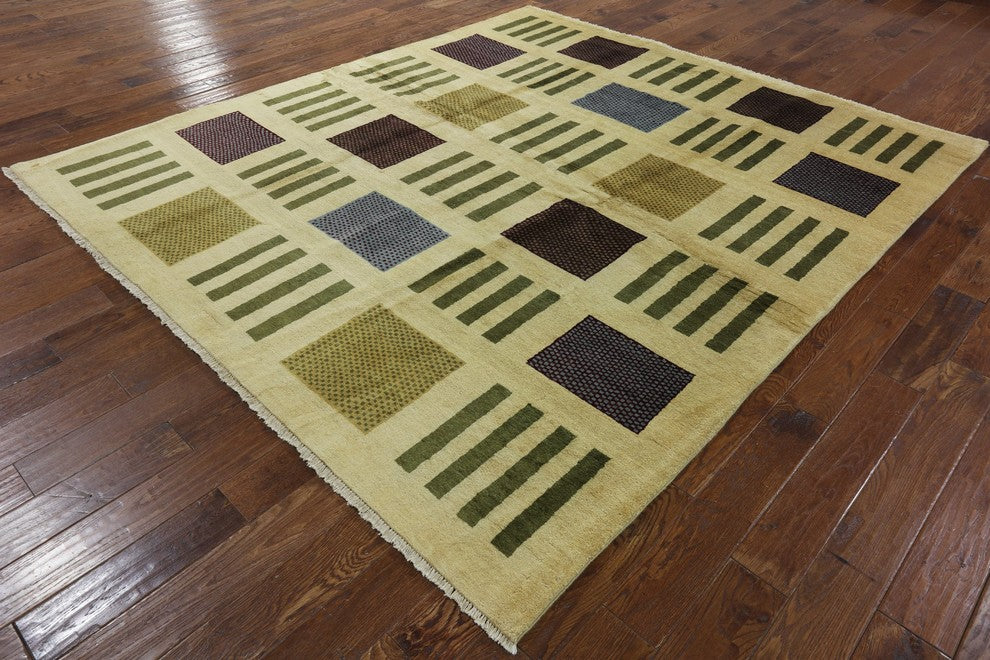 New Gabbeh Collection Ivory 8' 1" x 9' 2" Hand Knotted Wool Area Rug H8643