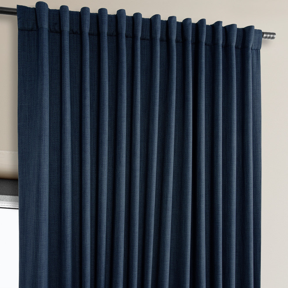 Faux Linen Extra Wide Room Darkening Curtain Single Panel, Indigo, 100"x120"