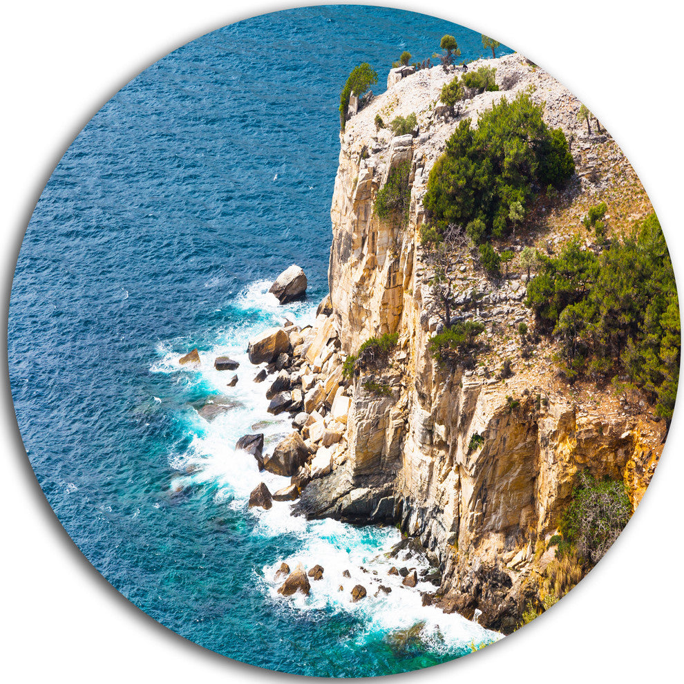 Rocky Cliff Coast Thassos Greece, Seashore Round Metal Wall Art, 36"