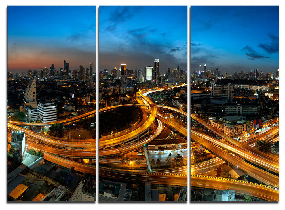 "Illuminated Highway in Bangkok" Metal Wall Art, 3 Panels, 36"x28"