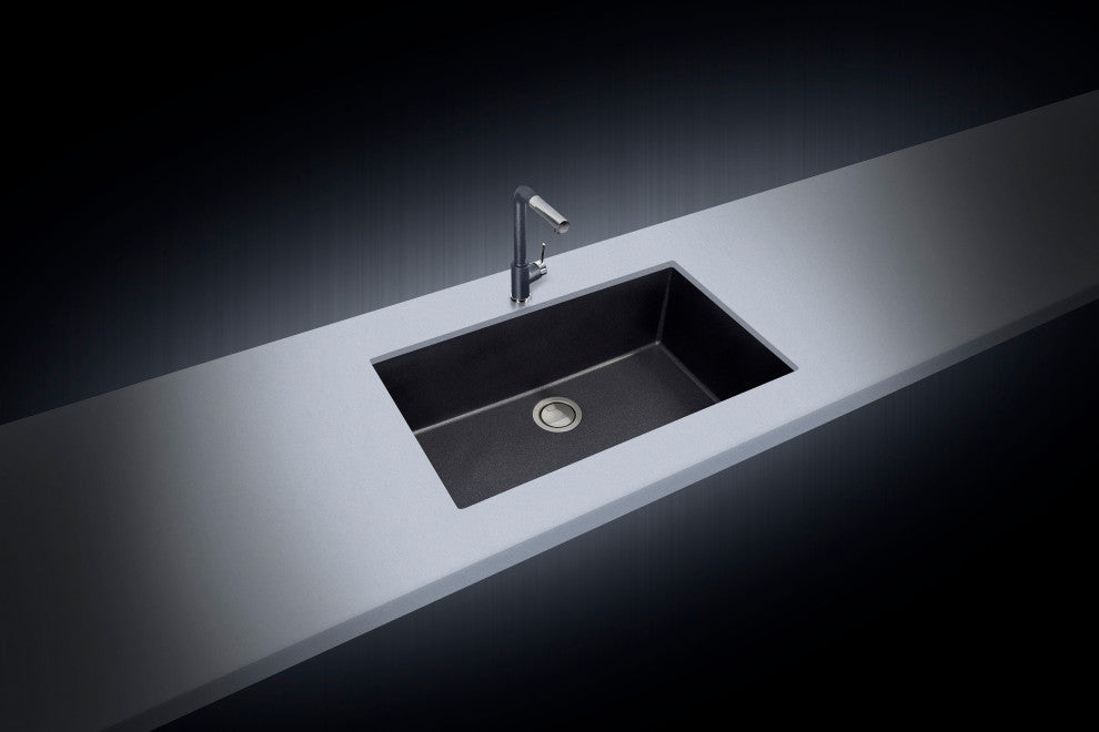 One Series 33" Drop-In Single-Bowl Granite Sink, Black Metallic, Undermount