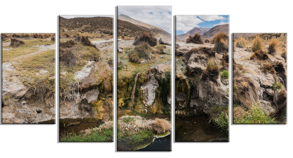 "Fumaroles Altipano Geothermal Area" Landscape Wall Art, 5 Panels, 60"x32"