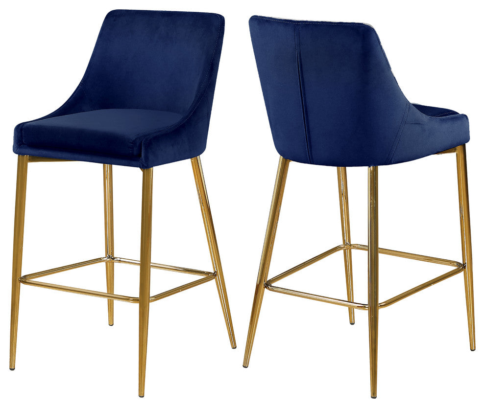 Karina Velvet Stool (Set of 2), Navy, Gold Base