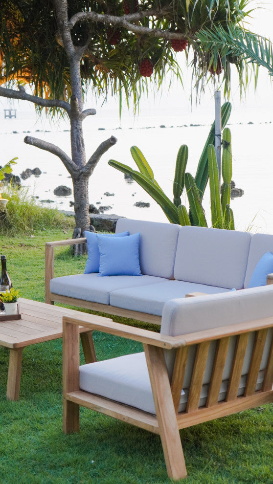 ROSSIO - Nofi 4 Pieces Teak Outdoor Conversation Set, Brown Natural Wood