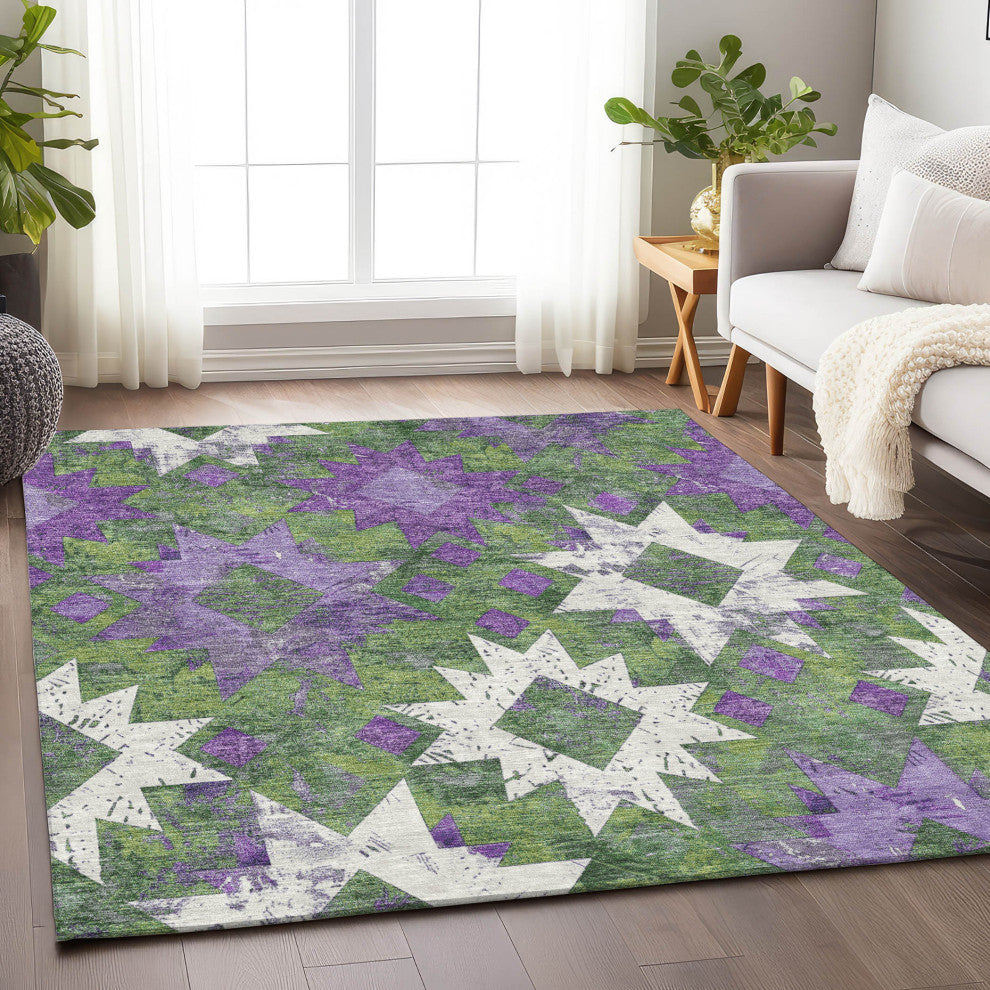 Machine Washable Indoor/Outdoor Chantille ACN1879 Green 9' x 12' Rug