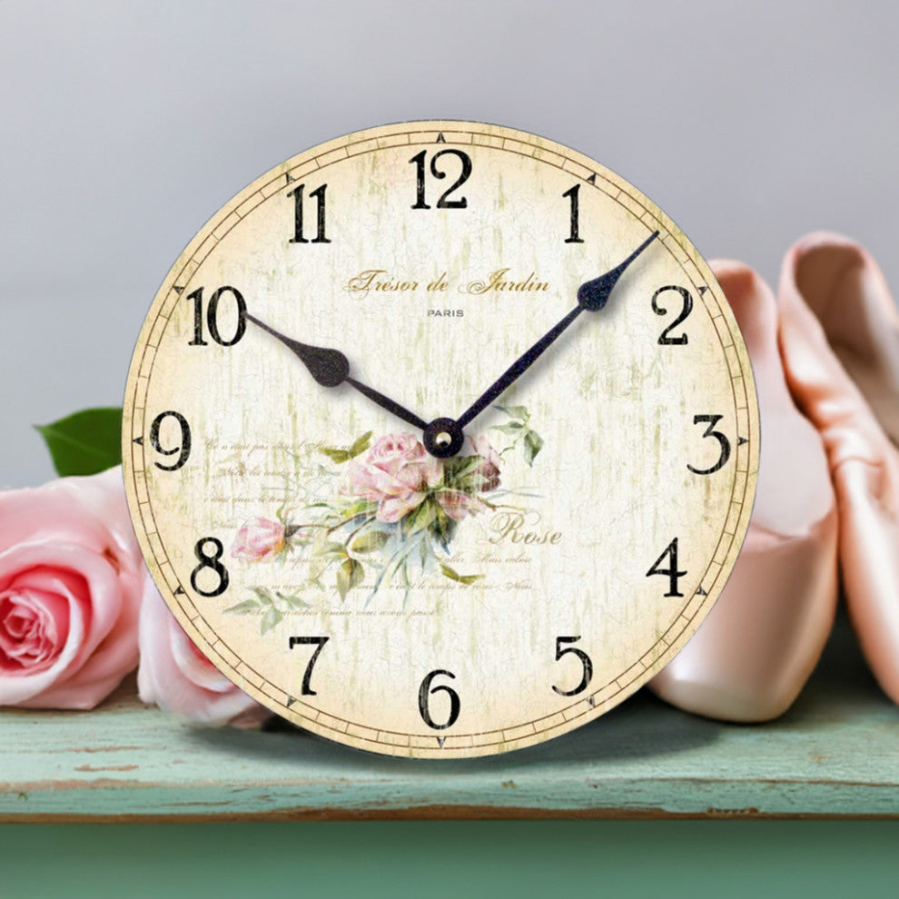 Vintage-Style Shabby Roses Clock, 12 Inch Diameter