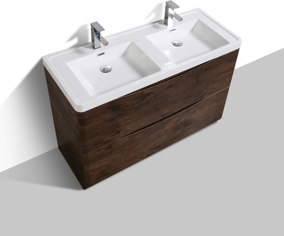 Eviva Smile 48" Rosewood Modern Bathroom Vanity Integrated Acrylic Double Sink