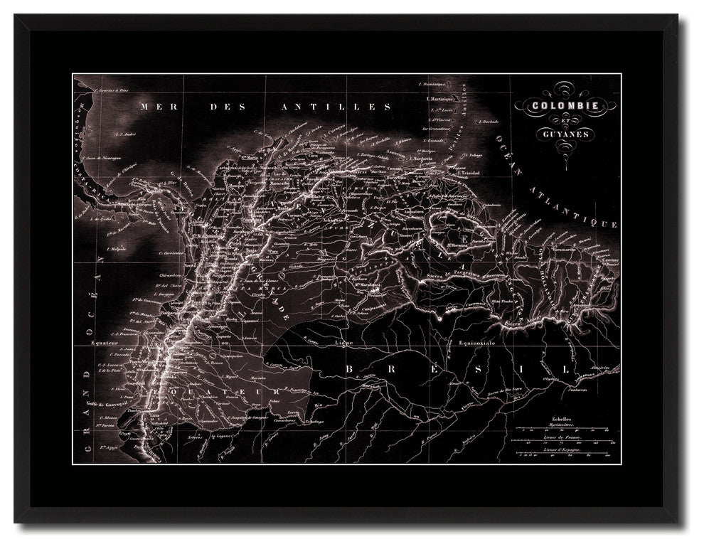 Columbia Venezuela Guianna Vintage Vivid Sepia Map Canvas, 28"x37"