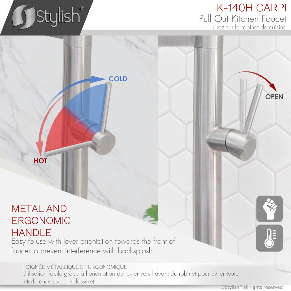 STYLISH Stainless Steel Single Handle Pull Out Dual Mode Kitchen Faucet, White