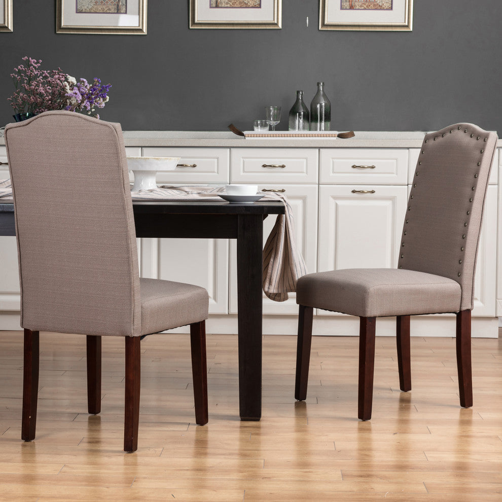 Gray Upholstered Dining Chair With Studs, Set of 2