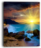 "Bright Yellow Sun Over Blue Waters" Modern Beach Canvas Art Print, 30"x40"