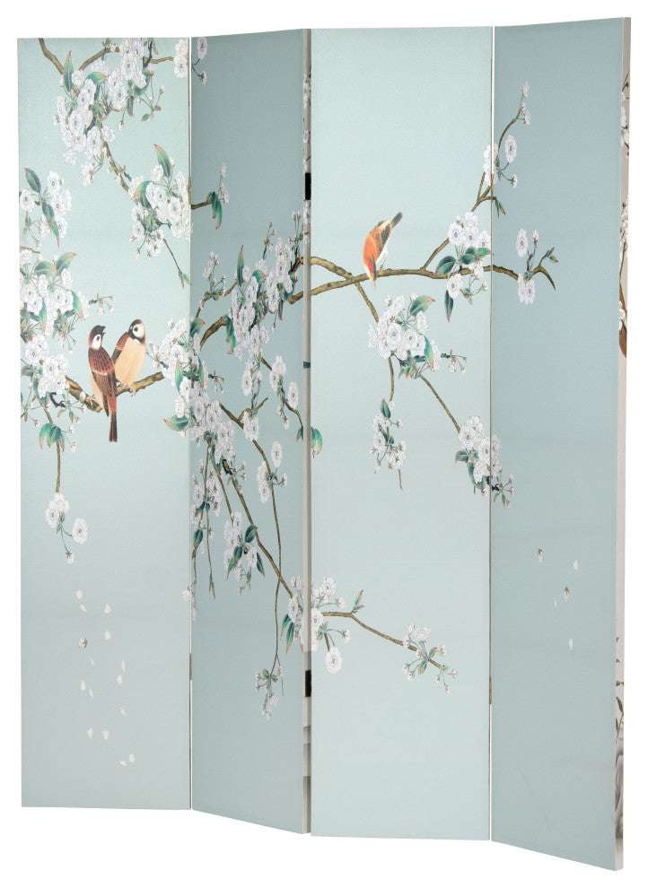 6' Tall Double Sided Birds and Plum Blossoms Canvas Room Divider