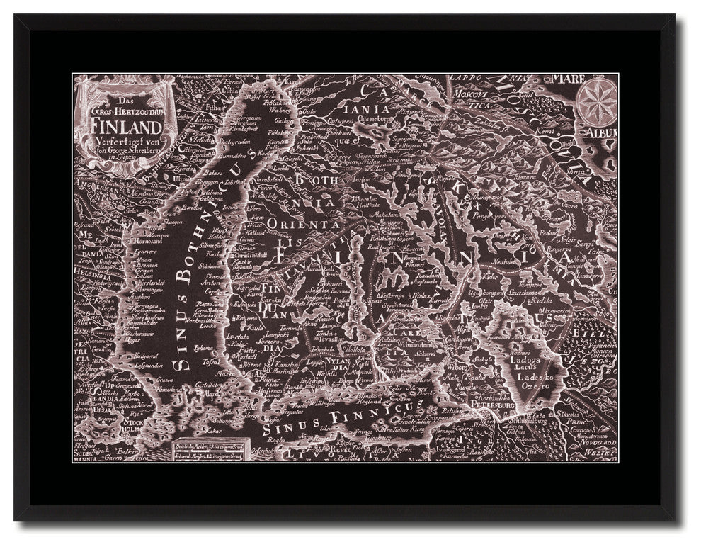 Finland Centuries Vintage Vivid Sepia Map Canvas, 28"x37"