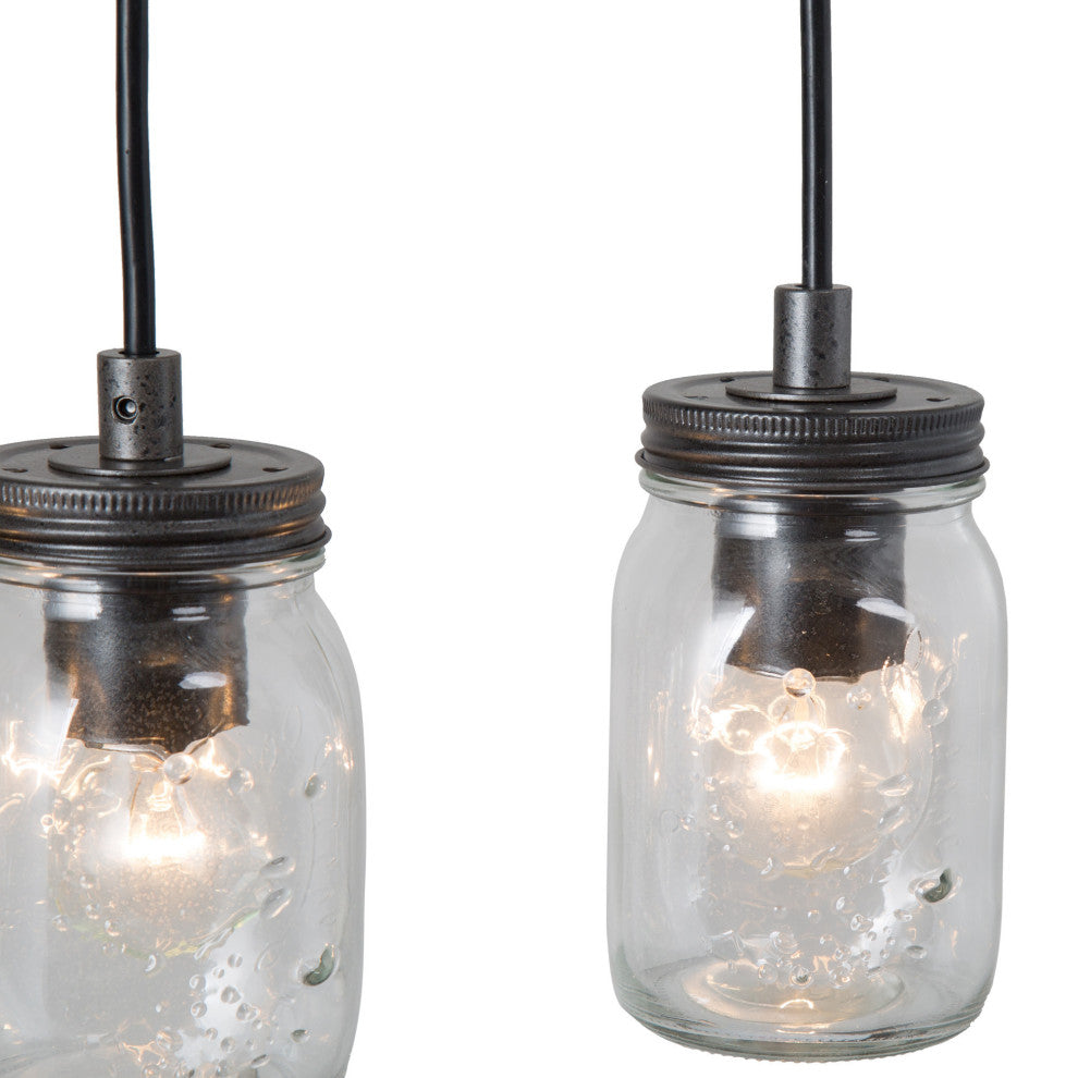 LNC Farmhouse Mason Jar Glass and Wood Kitchen Island Light, Clustered