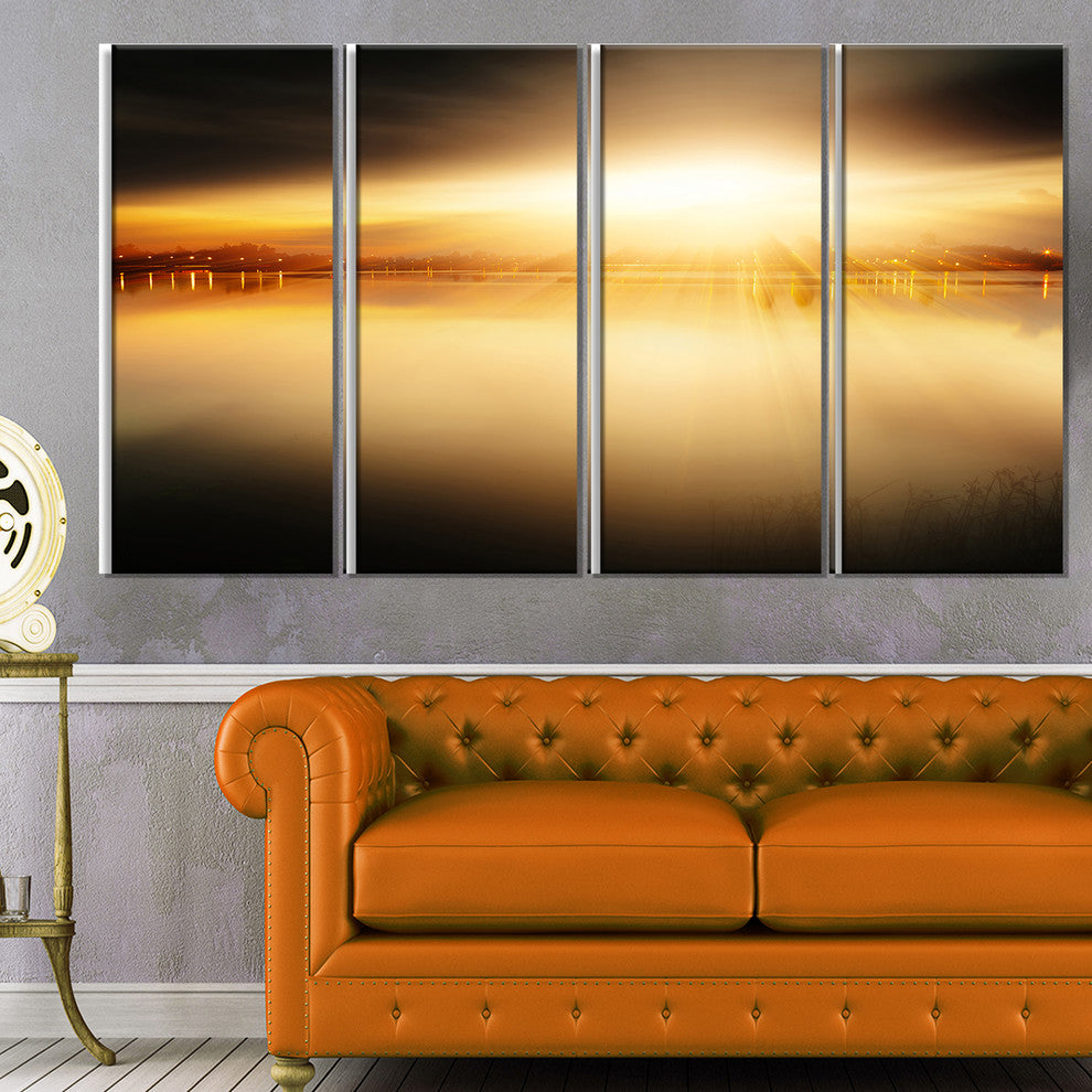"Sunset With Views On The Lake" Wall Art Landscape, 4 Panels, 48"x28"