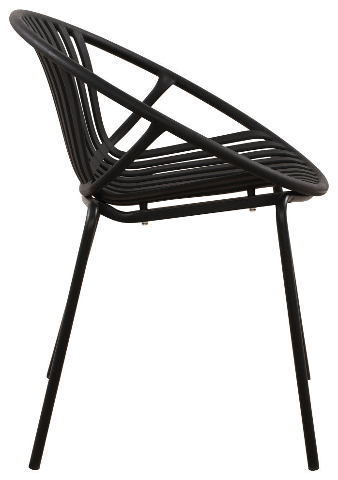 GDF Studio 7-Piece Outdoor Dining Set, Table & Stackable Chairs, Black/Teak