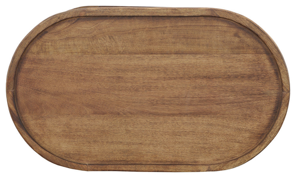 36" Handcrafted Oval Coffee Table Intricate Cutout Design Antique Brown