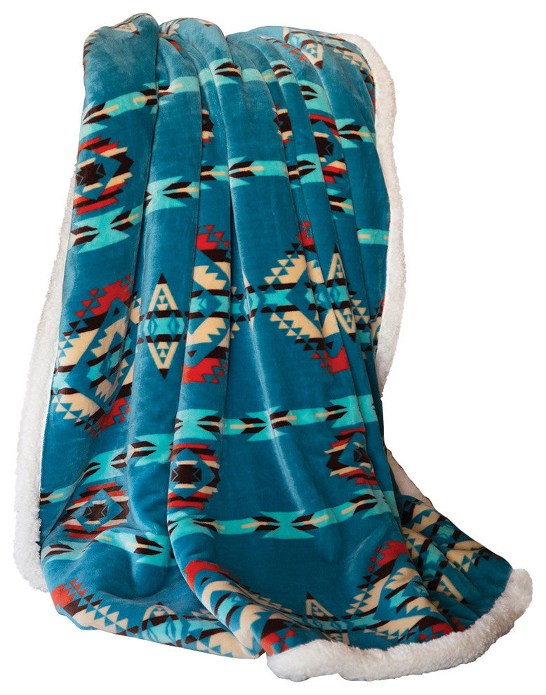 Turquoise Southwestern Extra Plush Sherpa Throw Blanket