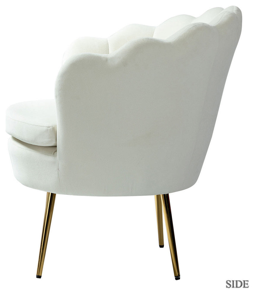 Upholstered Accent Barrel Chair With Tufted Back, Ivory