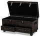 Distressed Dark Brown Faux Leather Upholstered 2-Drawer Storage Trunk Ottoman
