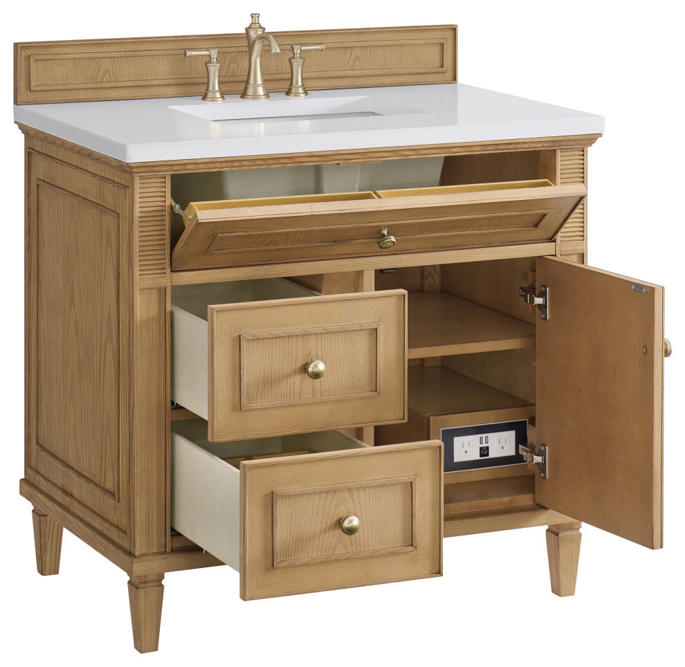 Lorelai 36" Single Vanity, Light Natural Oak, 3 CM White Zeus Top