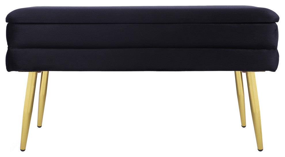Ziva Velvet Storage Bench, Black