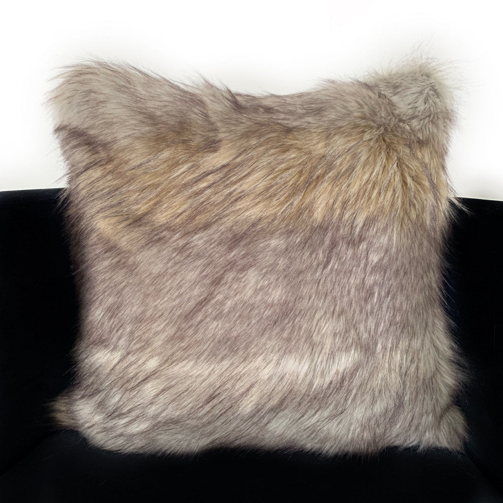 Plutus Gray Wolverine Pelage Animal Faux Fur Luxury Throw Pillow, 22"x22"