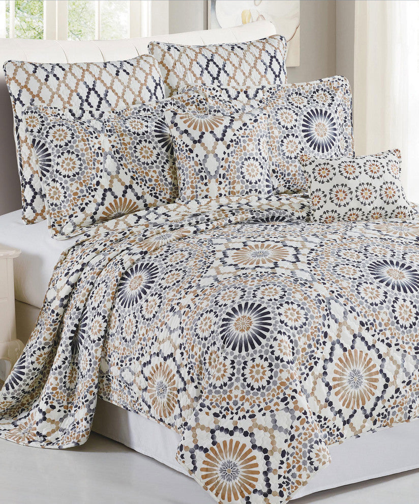 Tradewinds Quilted 7 Piece Bed Spread Set, Queen
