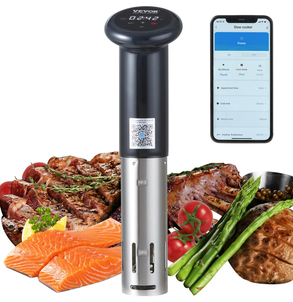 VEVOR Sous Vide Machine Cooker 1200W Timer Bluetooth Wi-Fi App Touch Control