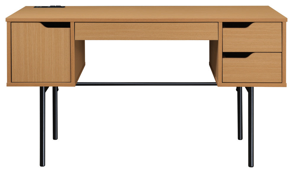 Denmark Executive Desk With Power, Natural Finish