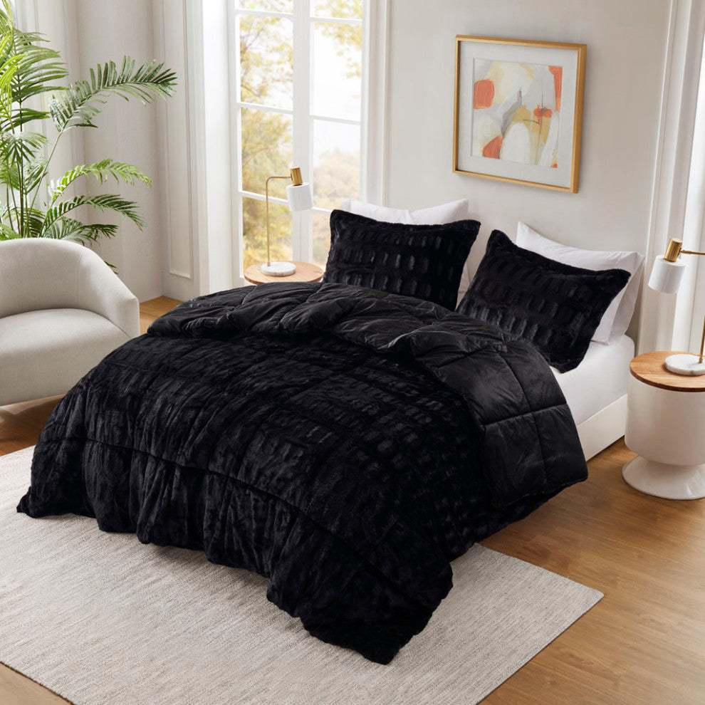 Madison Park Gia Solid Faux Fur Comforter Mini Set