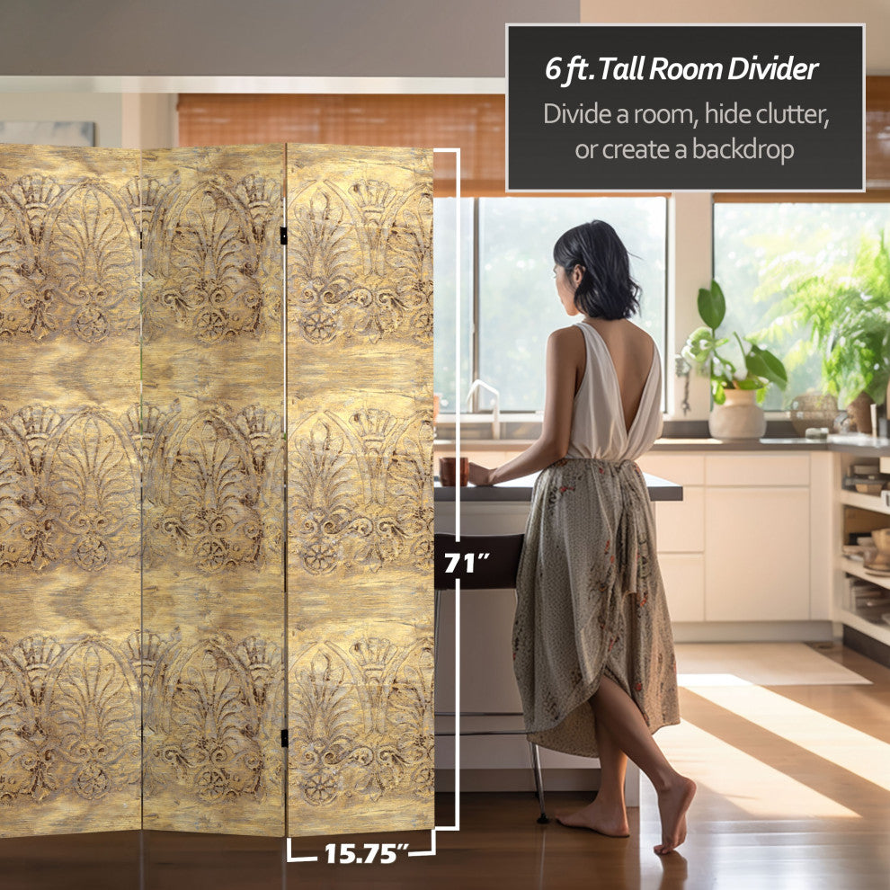 6' Tall Baroque Flourish Canvas Room Divider