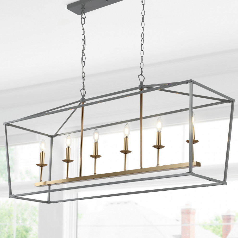 Pagoda Lantern Metal LED Pendant, Gray, Width: 49"