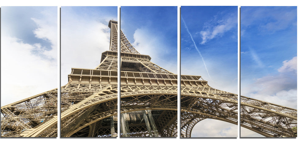 "Fantastic View of Paris Eiffel Tower From Ground" Wall Art, 60"x28", 5-Panels