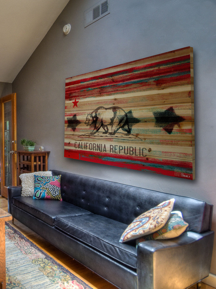 "Cal Repub" Print on Natural Pine Wood, 36"x24"
