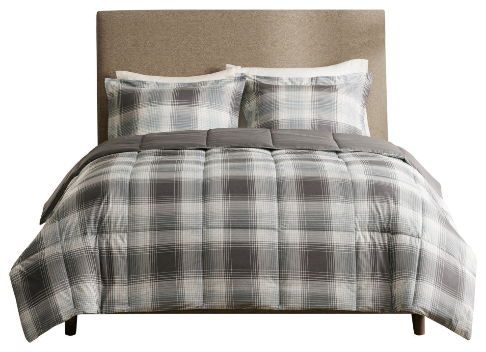 Woolrich Woodsman Plaid Soft Spun Comforter Mini Set, Liber Grey