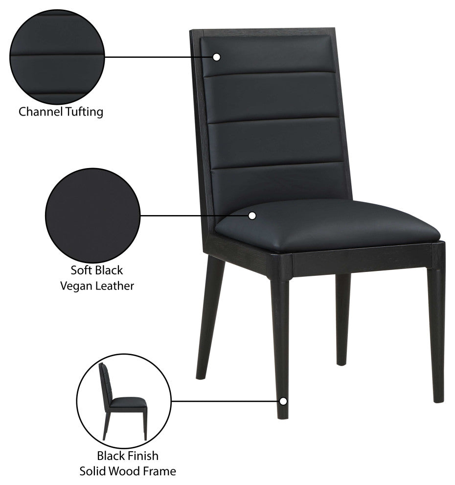 Bristol UpholsteredDining Chair, Set of 2, Black, Vegan Leather, Black Finish