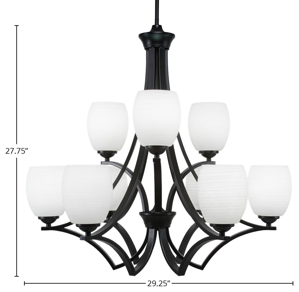 Zilo 9 Light Chandelier, 5" White Linen Glass