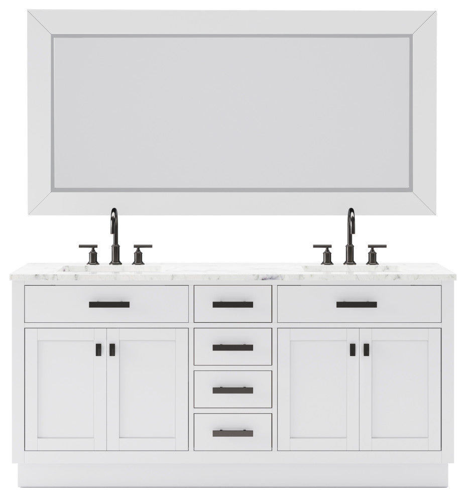 Hartford 72" Double Sink Marble Countertop Bath Vanity, White, Vanity With Large