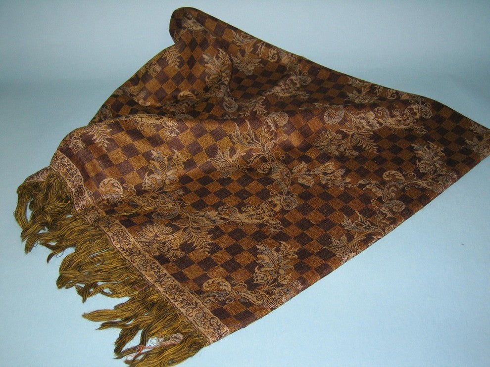 Fringe Wool Throw, Brown Check